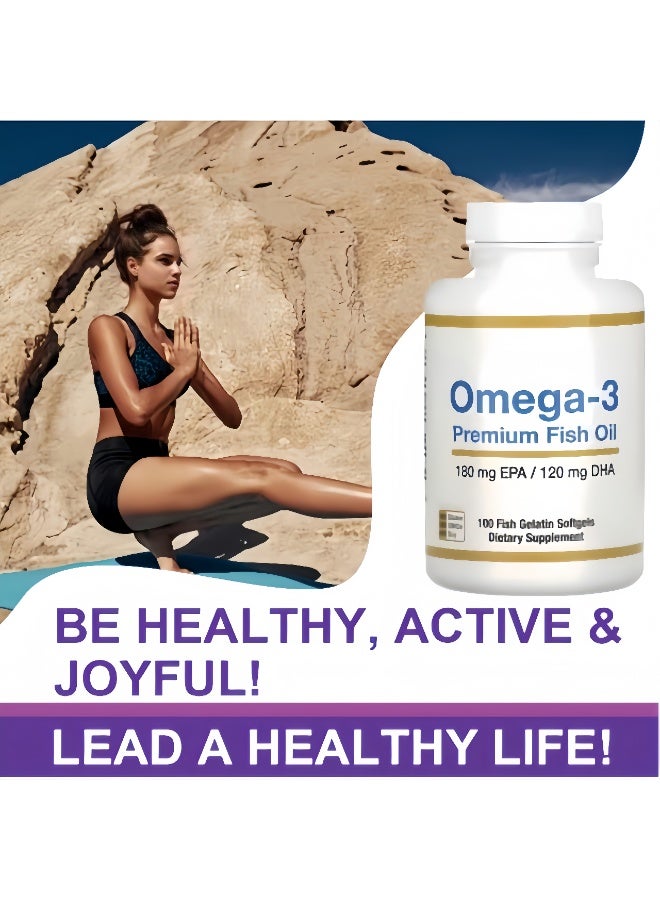 أوميغا 3 زيت سمك ممتاز – 100 كبسولة جيلاتين سمك، 180 ملغ EPA و 120 ملغ DHA | مكمل غذائي خالي من الجلوتين لدعم صحة القلب والدماغ والمفاصل - Image 3